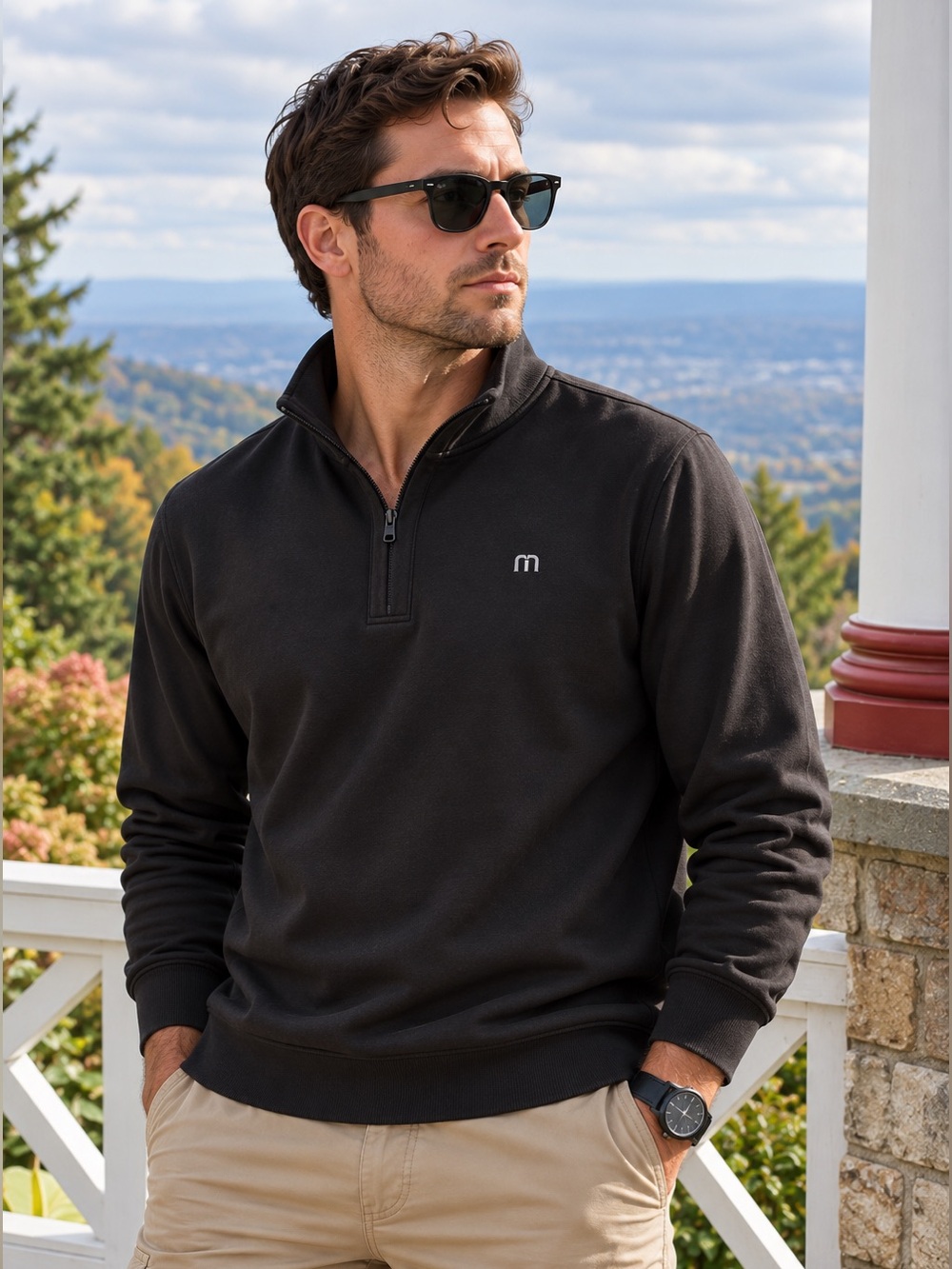 TravisMathew Men’s XL Quarter Zip Pullover Black Stretch Golf Sweatshirt